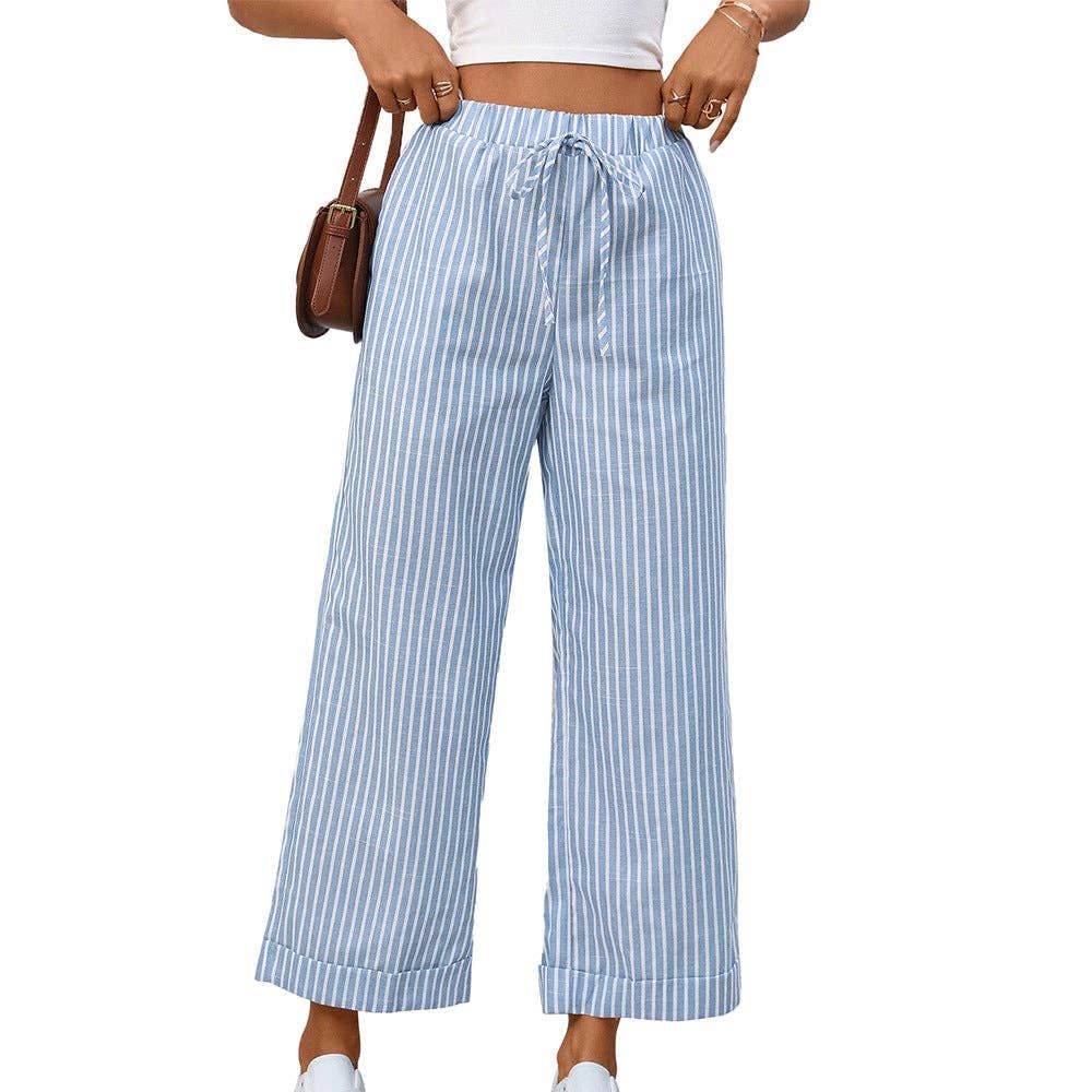 Striped High Waist Casual Pants