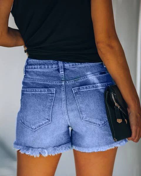 High-Waisted Ripped Denim Shorts