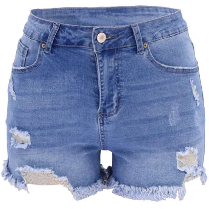 High-Waisted Ripped Denim Shorts
