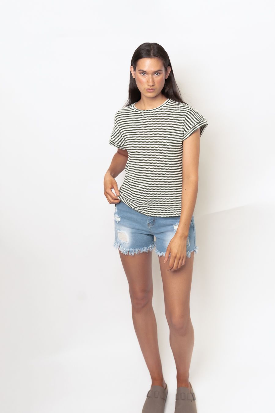 High-Waisted Ripped Denim Shorts