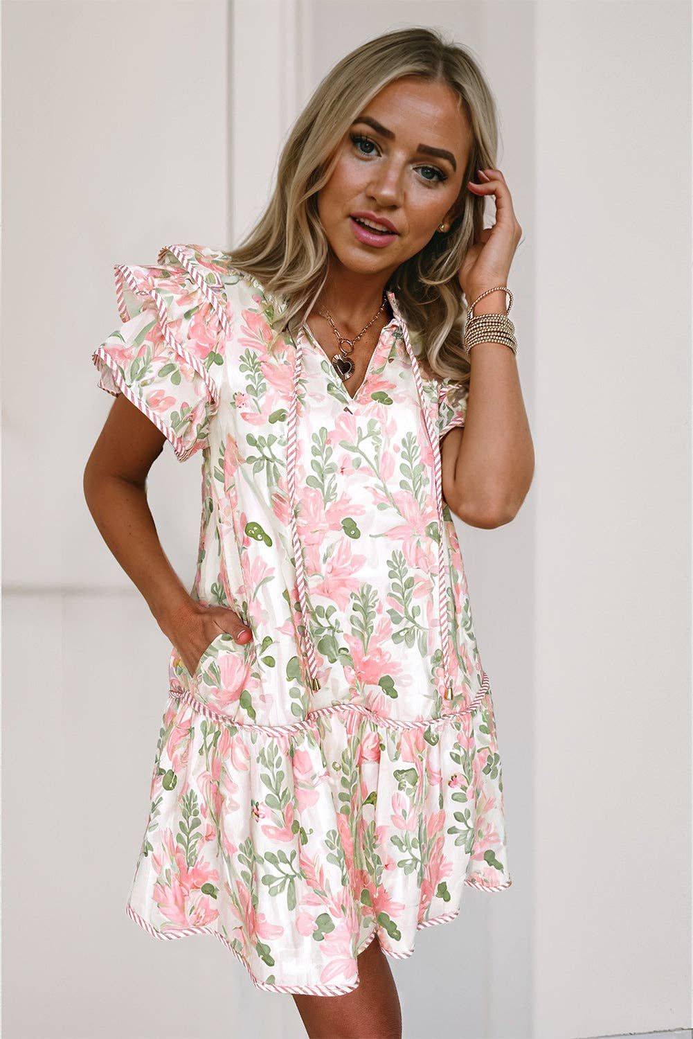 Kara Short Sleeve Mini Dress, Color: Pink, Size: M