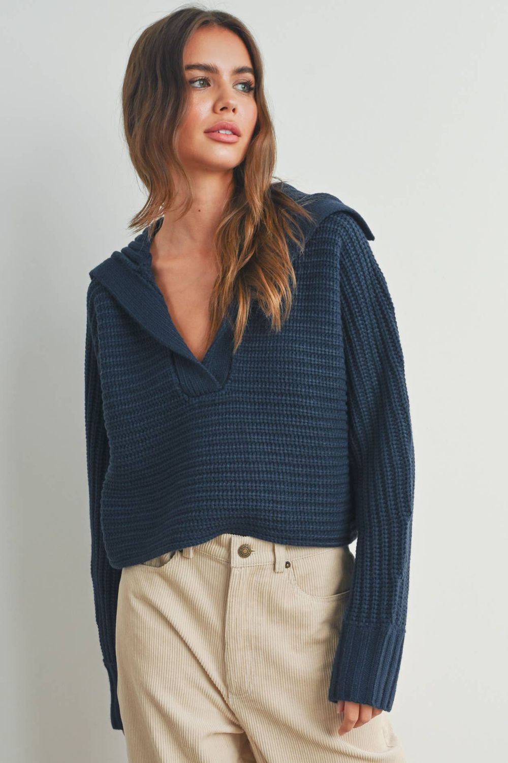 Fall Drama Collar V Neck Sweater