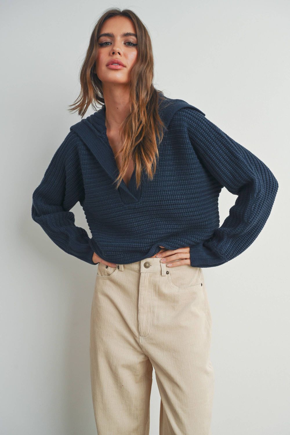 Fall Drama Collar V Neck Sweater