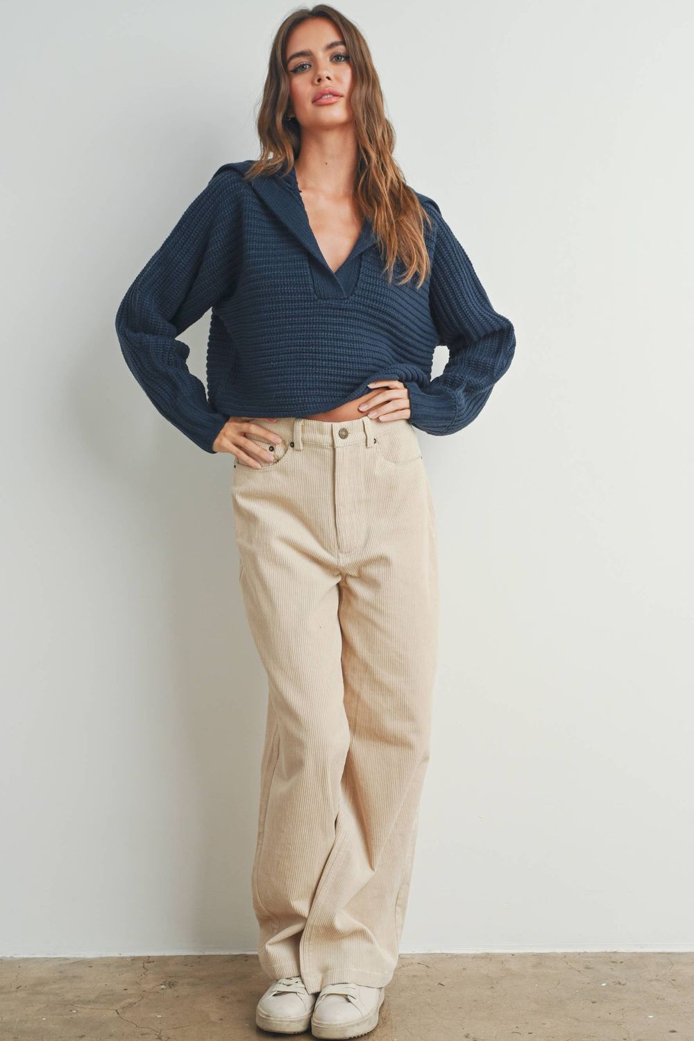 Fall Drama Collar V Neck Sweater