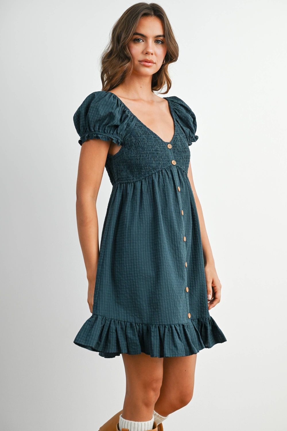 Gingham Button-Front Mini Dress