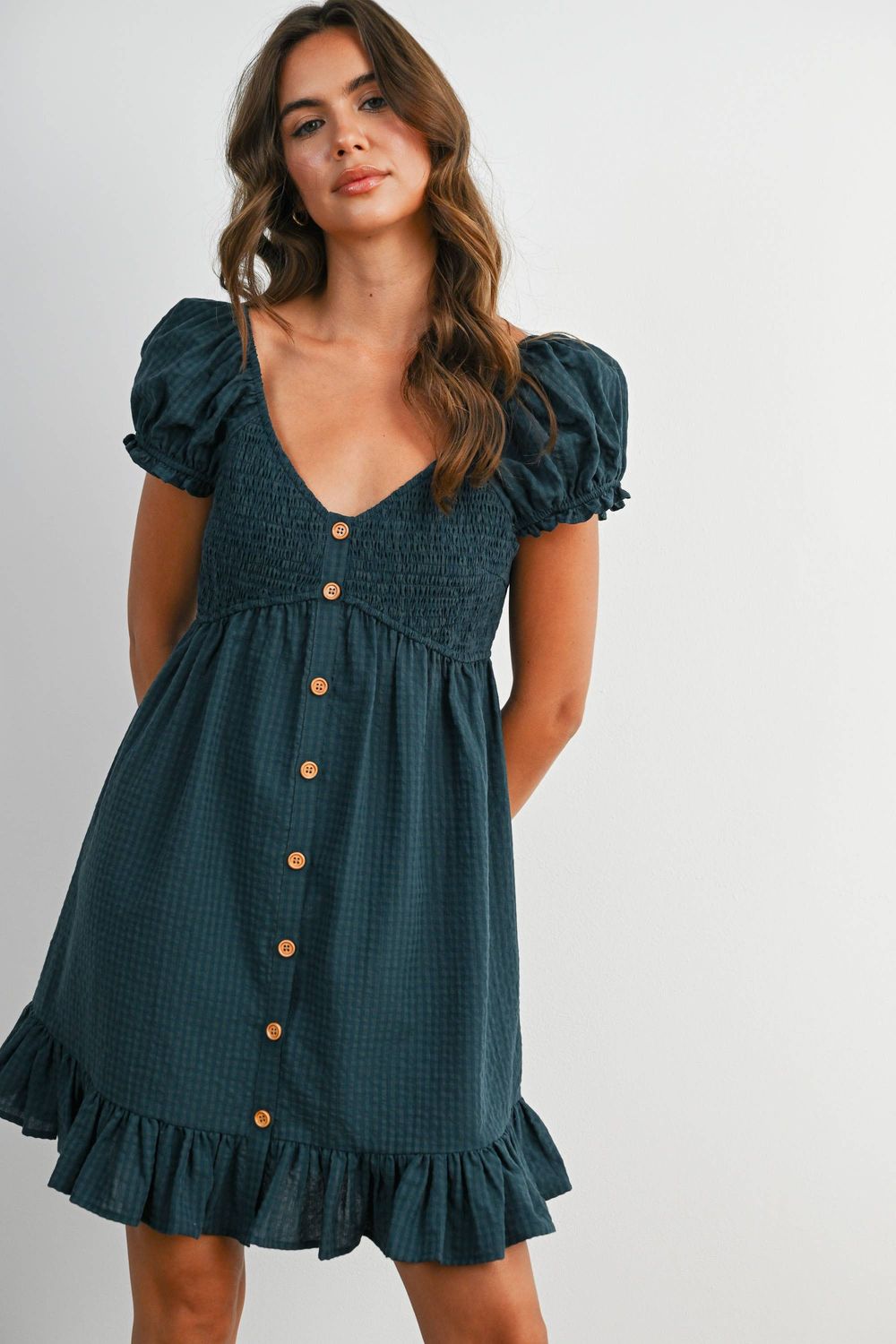 Gingham Button-Front Mini Dress
