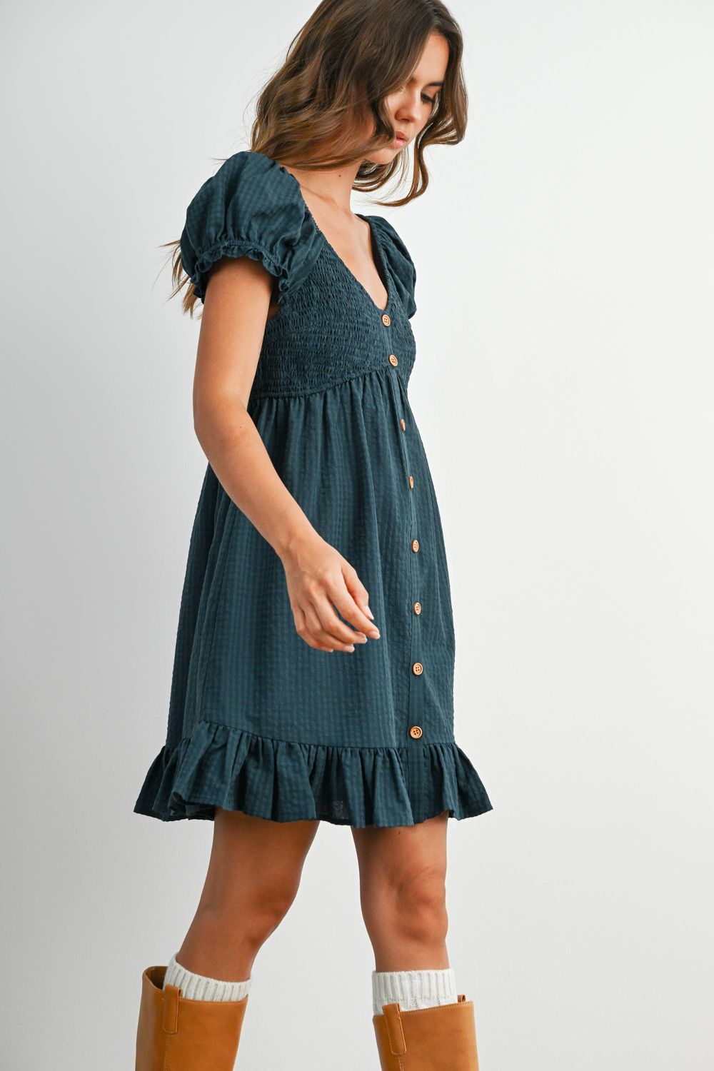 Gingham Button-Front Mini Dress
