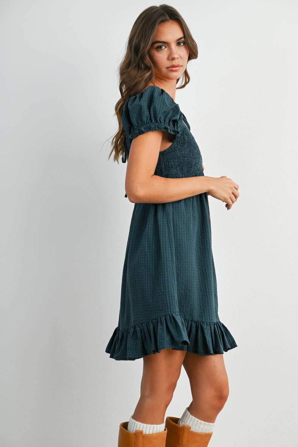 Gingham Button-Front Mini Dress