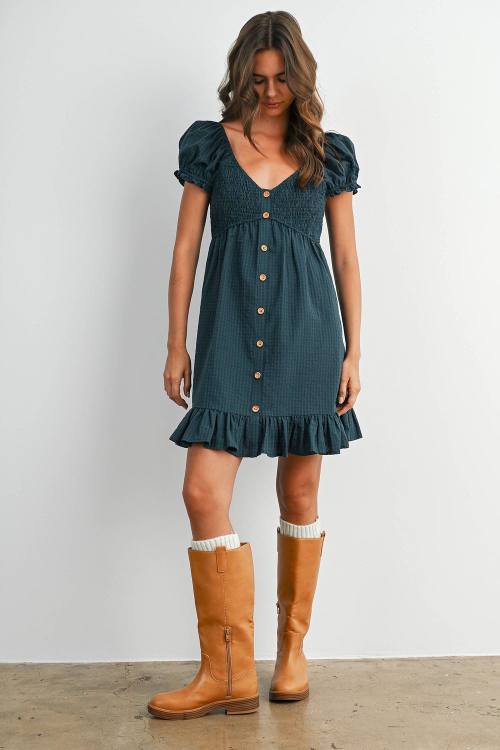Gingham Button-Front Mini Dress