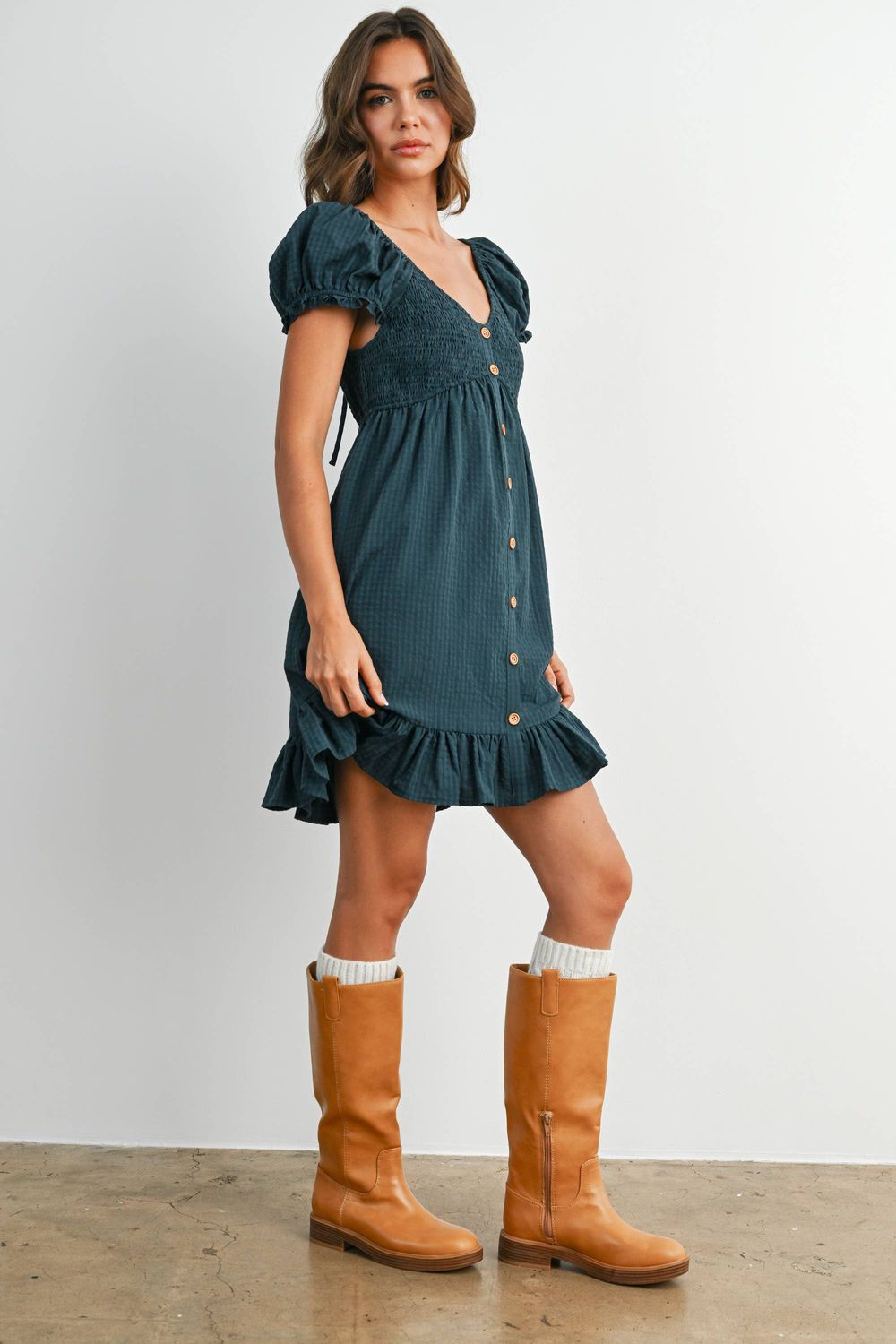 Gingham Button-Front Mini Dress