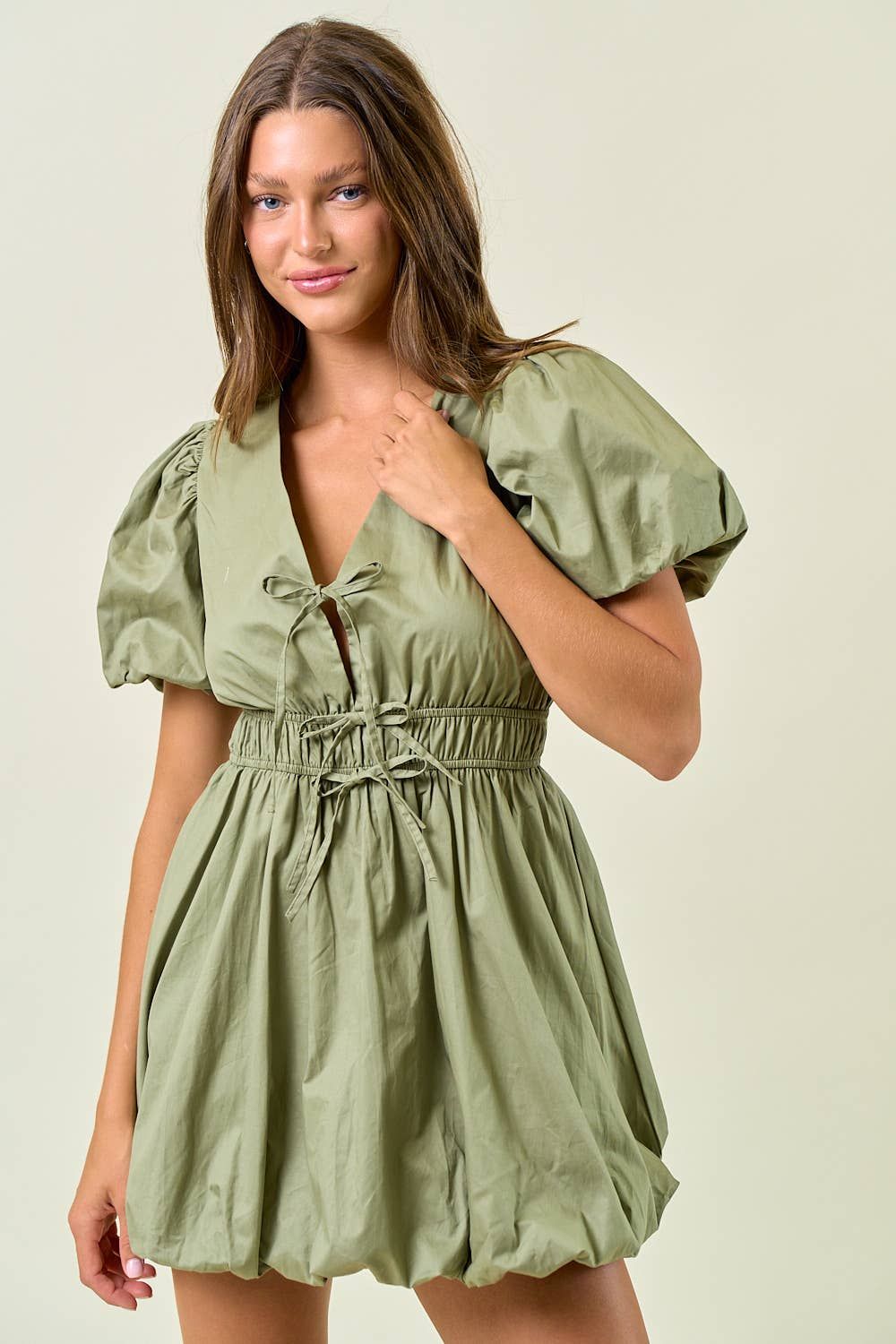 Tamar Puff Sleeve Bubble Hem Mini Dress