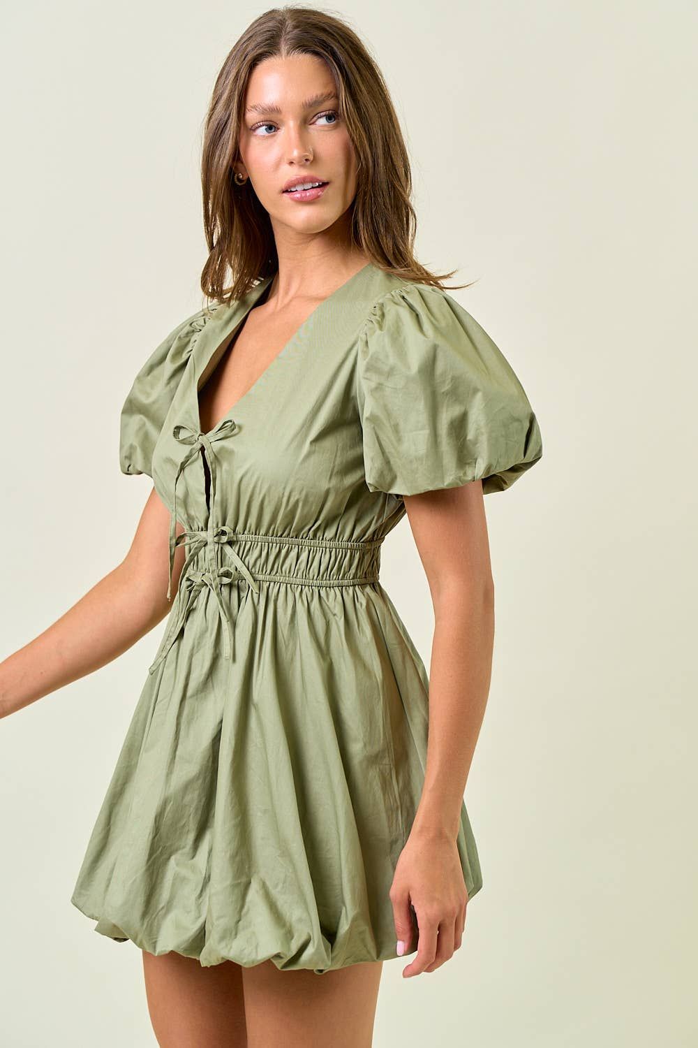 Tamar Puff Sleeve Bubble Hem Mini Dress