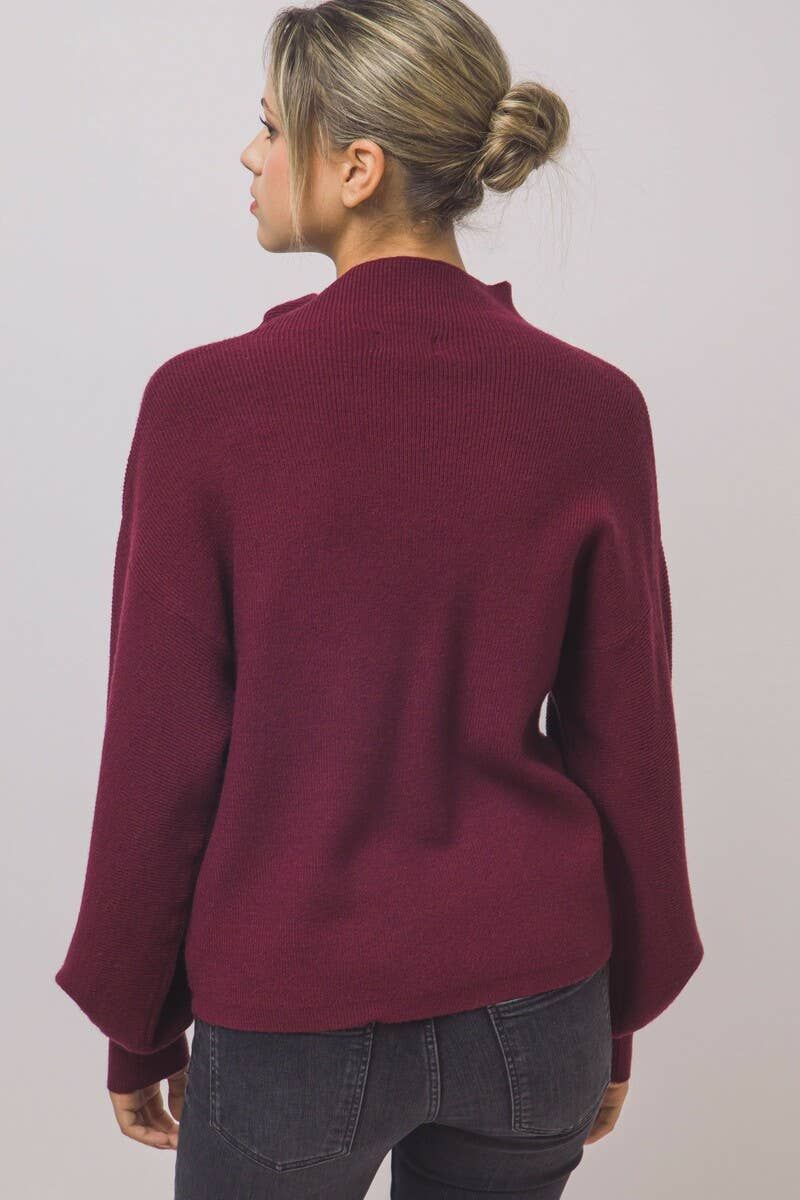 Oversized Mock-neck Balloon-sleeve Sweater