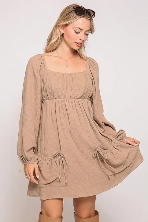 Square Neck Pocket Mini Dress