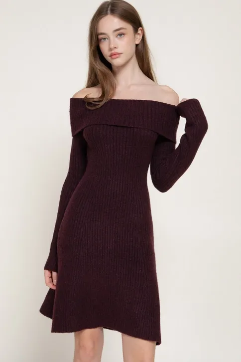 Off The Shoulder A-line Sweater Mini Dress