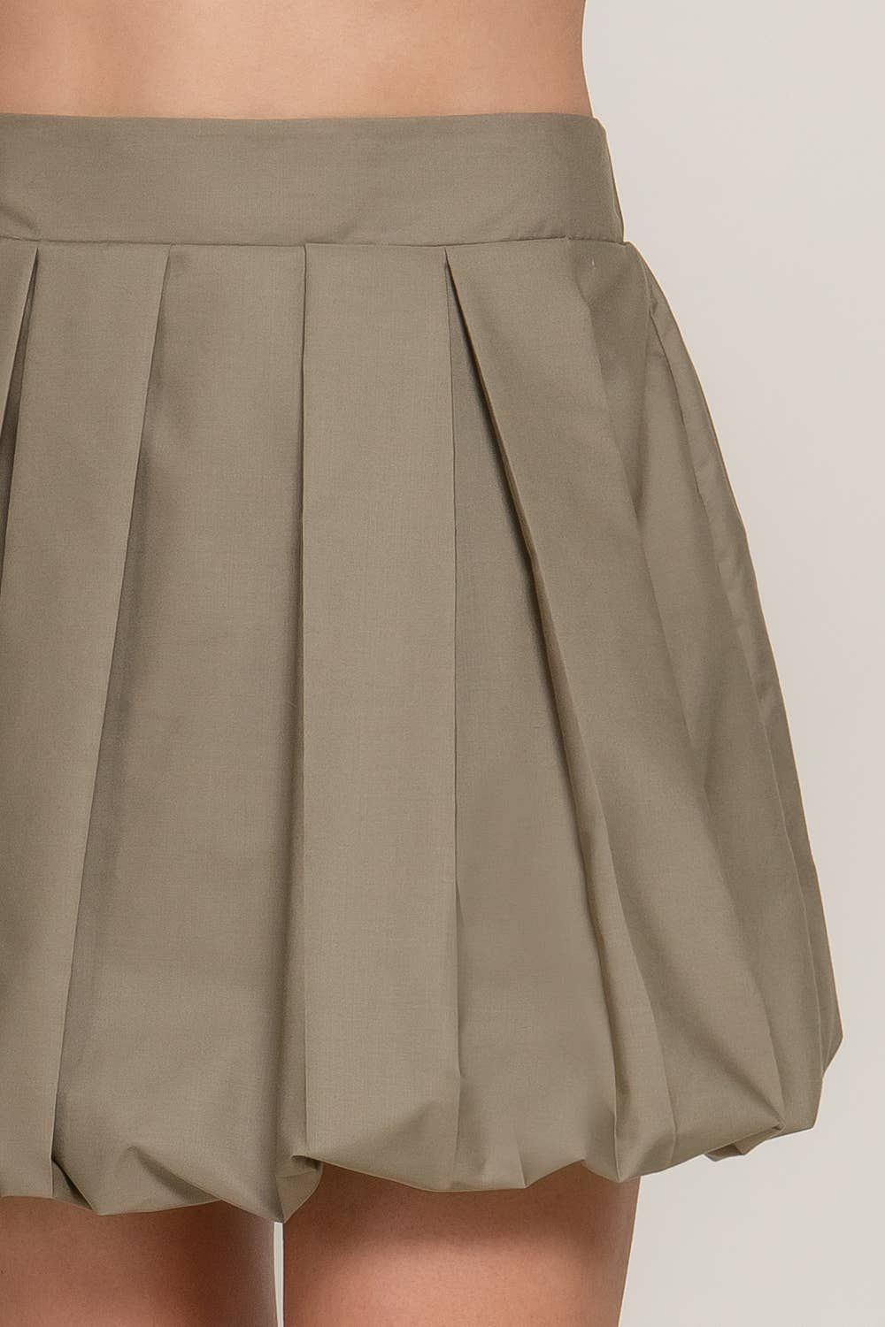 Ballon Pleated Mini Skirt, Color: Light Olive, Size: S
