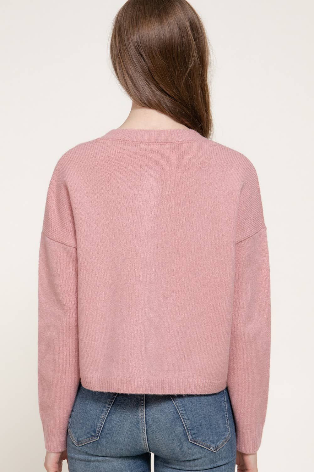 Long Sleeve Round Neck Jacquard Bear Sweater Cardigan