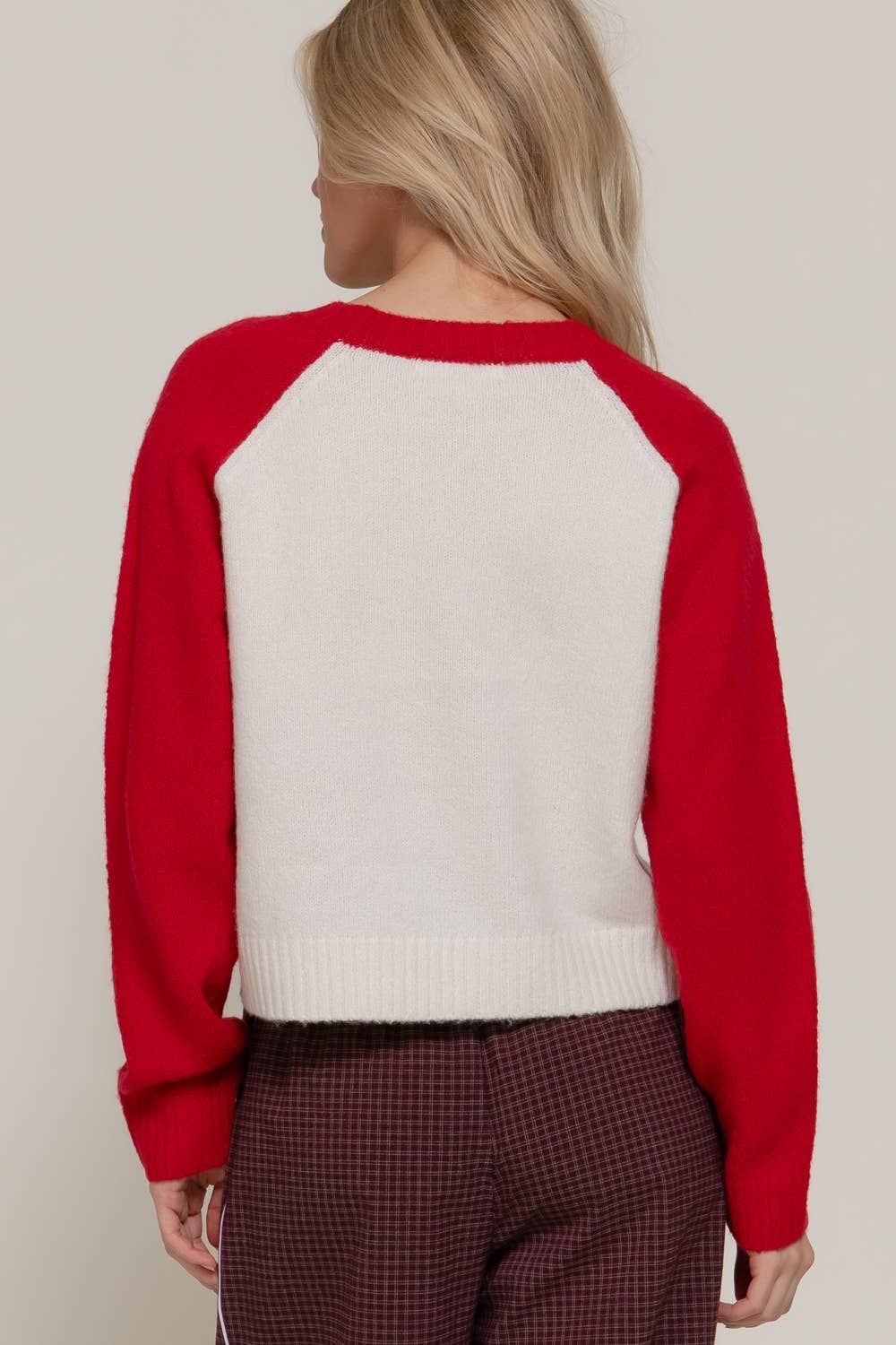 Raglan Long Sleeve Round Neck Jacquard Sweater