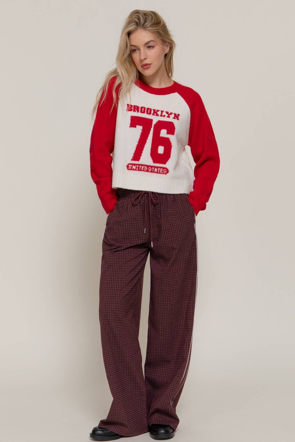 Raglan Long Sleeve Round Neck Jacquard Sweater