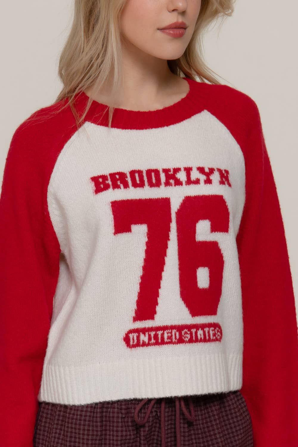 Raglan Long Sleeve Round Neck Jacquard Sweater