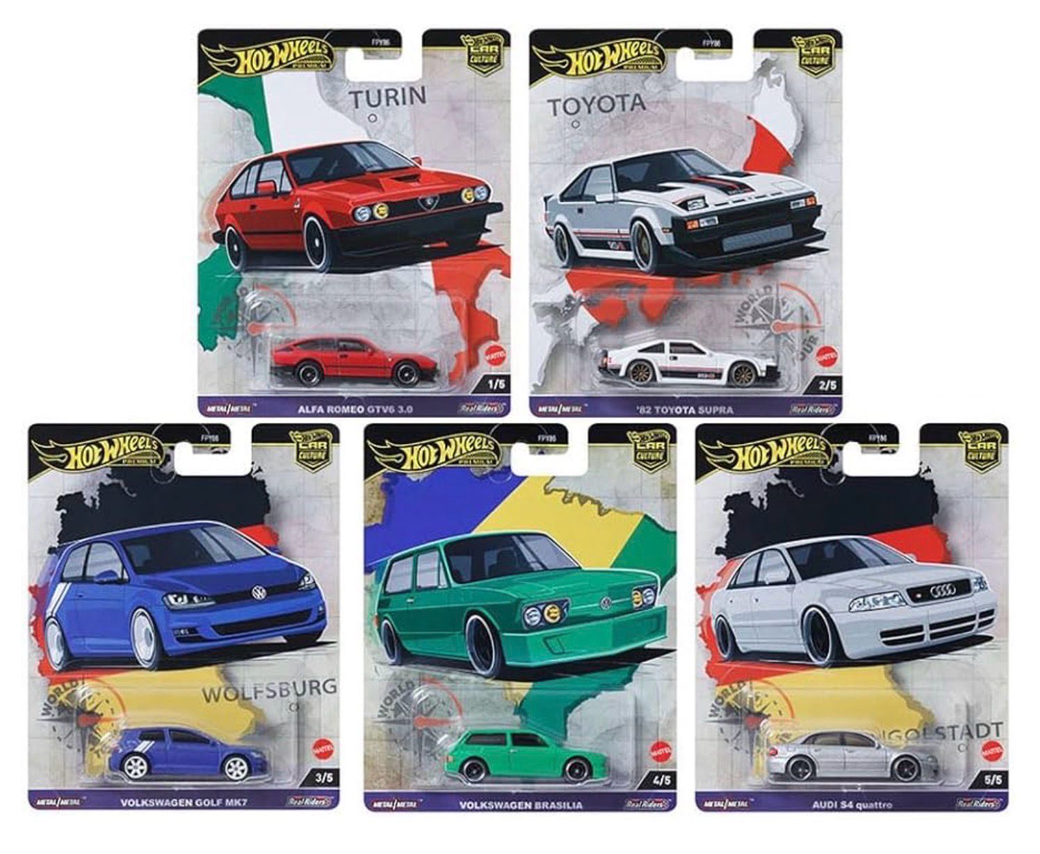 Hot Wheels Premium Car Culture World Tour Set of 5 - Audi, Alfa Romeo, Volkswagen &amp; Toyota