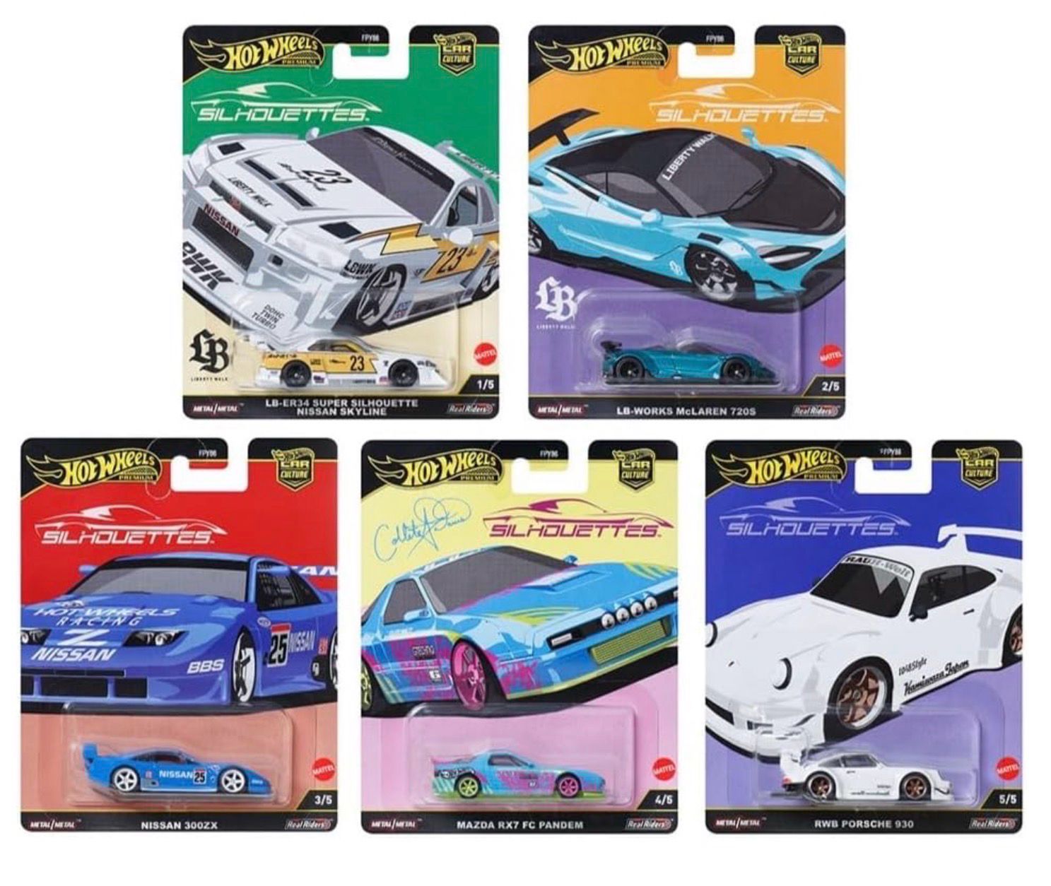 Hot Wheels Car Culture Silhouettes Premium Set of 5 - Nissan, Porsche, Mazda &amp; McLaren