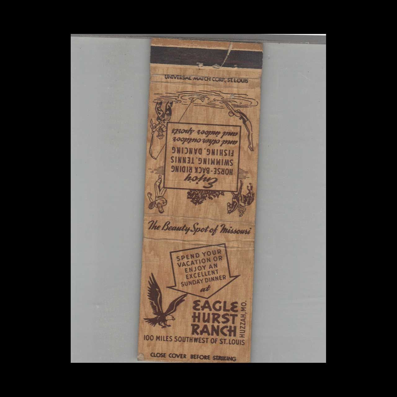 Eagle Hurst Ranch Huzzah, MO Vintage Advertising Matchbook Cover Vintage Advertising Collectible