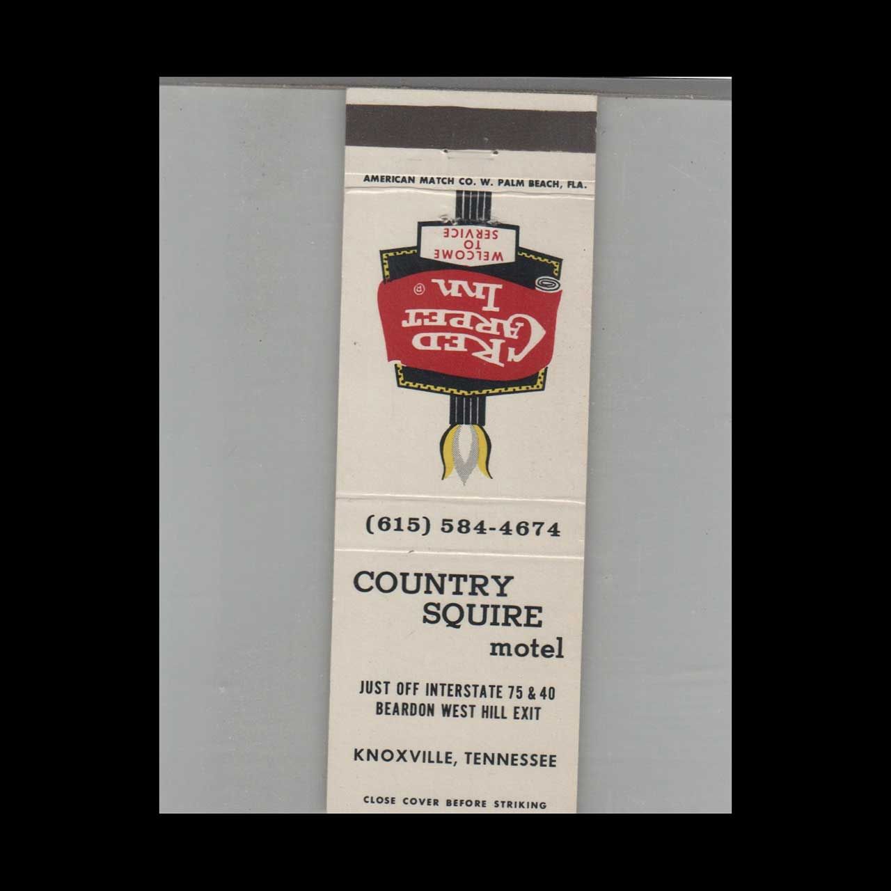 Country Squire Motel Knoxville, TN Vintage Advertising Matchbook Cover Vintage Advertising Collectible