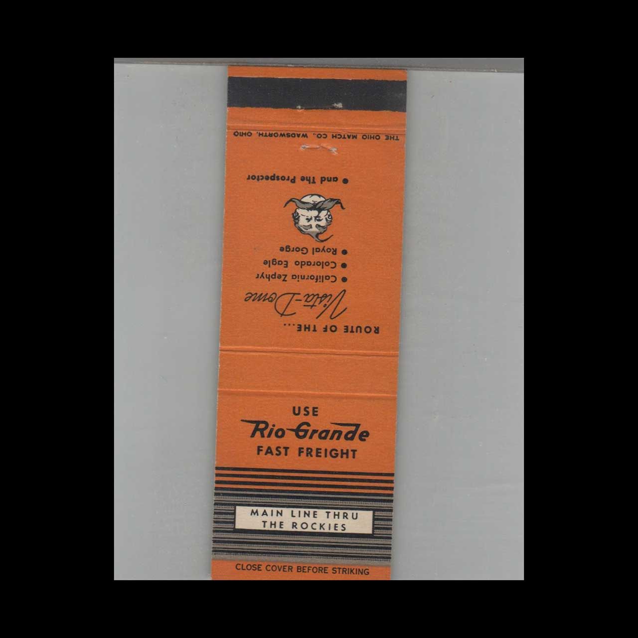 Railroad Rio Grande Railroad Main Line Through The Rockies Vintage Advertising Matchbook Cover Vintage Advertising Collectible