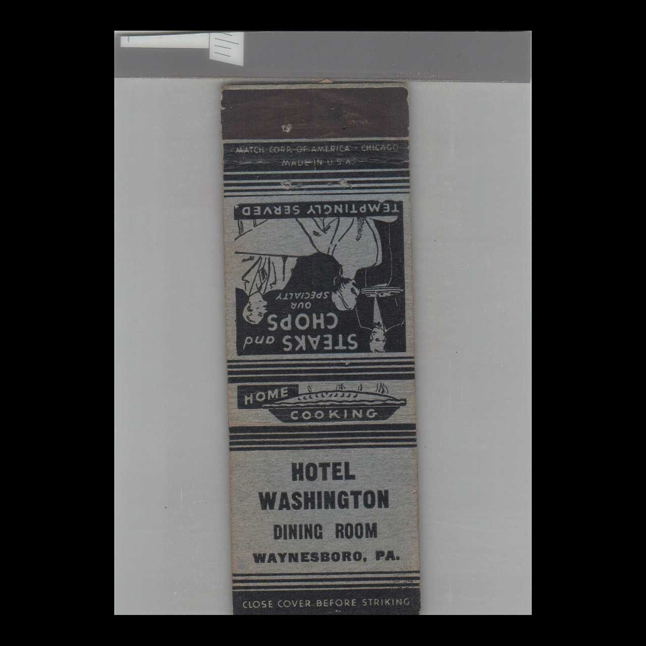Hotel Washington Waynesboro, PA Vintage Advertising Matchbook Cover Vintage Advertising Collectible