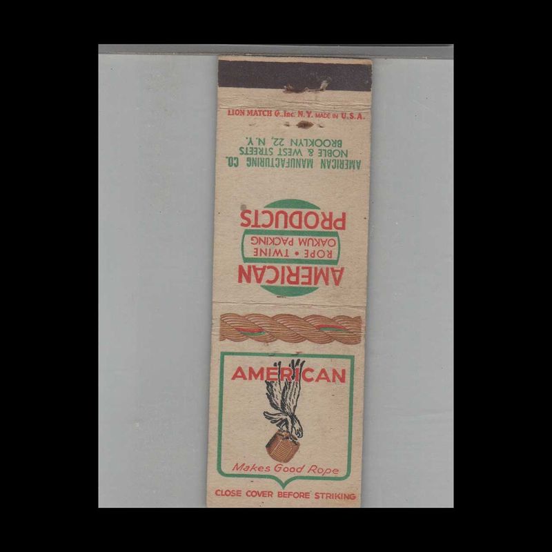 American Rope &amp; Twine Brooklyn, NY Vintage Advertising Matchbook Cover Vintage Advertising Collectible