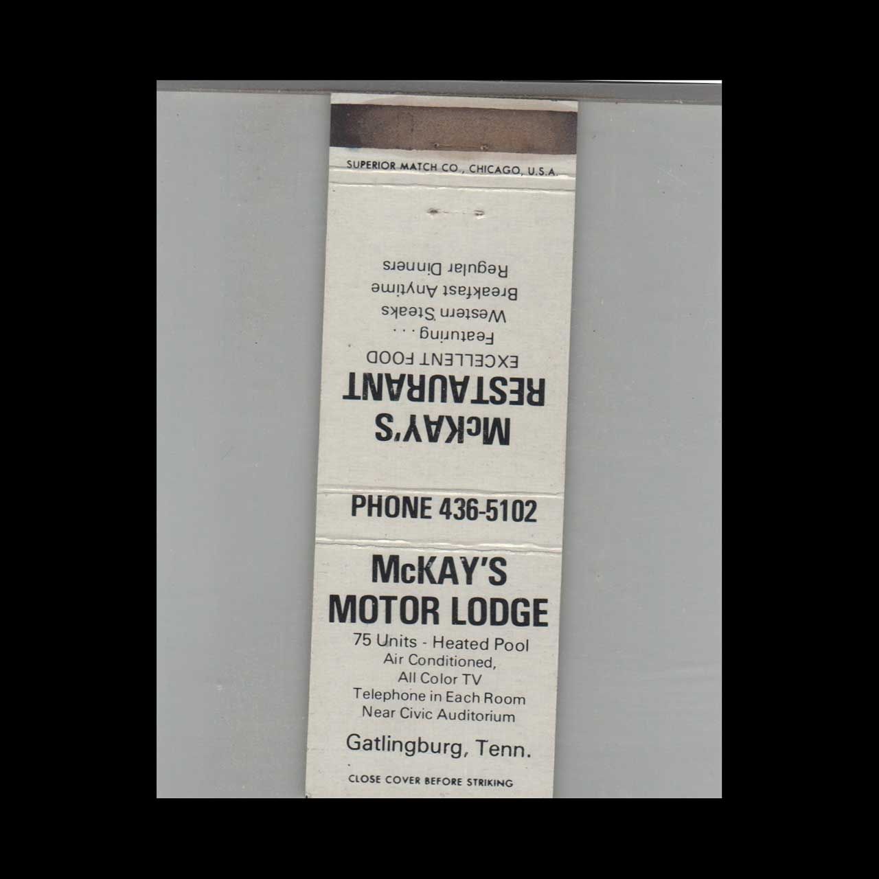 McKay&#39;s Motor Lodge Gatlinburg, TN Vintage Advertising Matchbook Cover Vintage Advertising Collectible