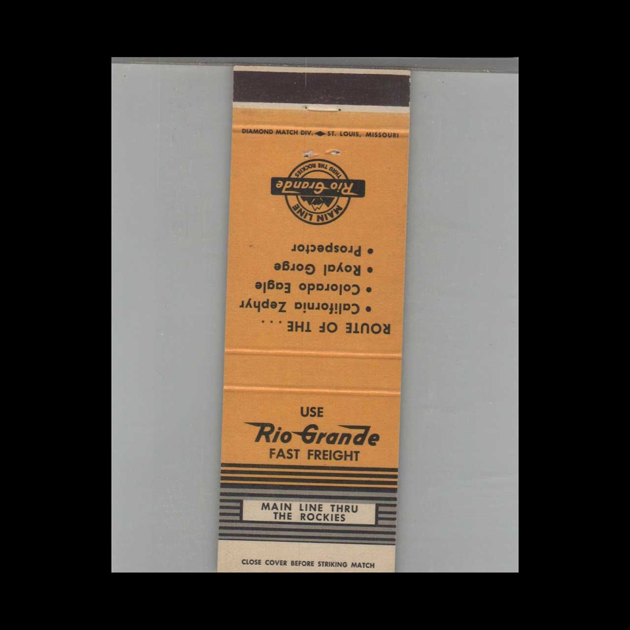 Railroad Rio Grande Railroad Main Line Through The Rockies Vintage Advertising Matchbook Cover Vintage Advertising Collectible