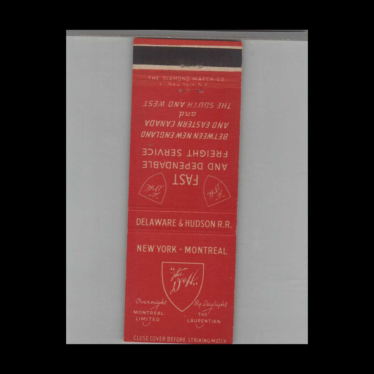 Railroad Delaware &amp; Hudson Railroad New York-Montreal Vintage Advertising Matchbook Cover Vintage Advertising Collectible