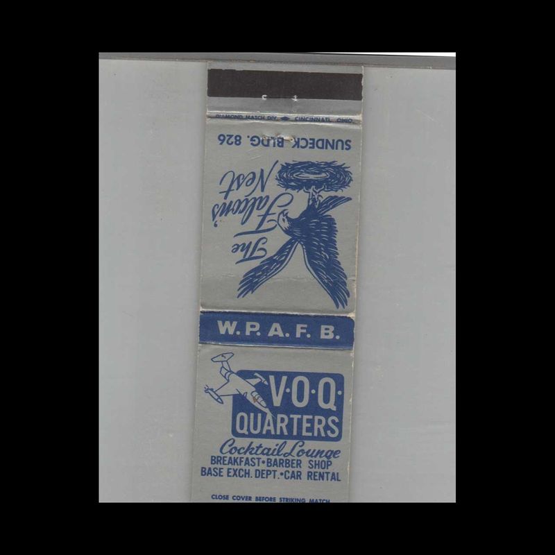 VOQ Quarters Cocktail Lounge W.P Air Force Base Vintage Advertising Matchbook Cover Vintage Advertising Collectible
