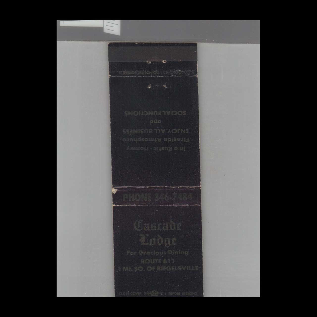 Cascade Lodge Riegelsville Vintage Advertising Matchbook Cover Vintage Advertising Collectible