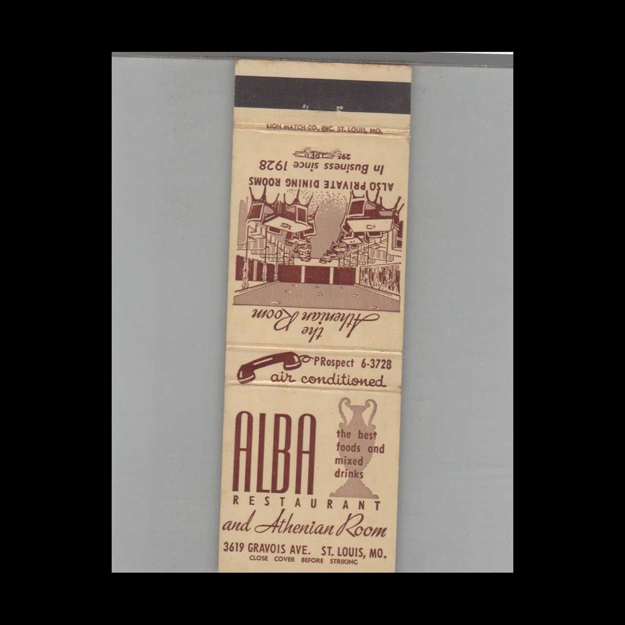 Alba Restaurant St. Louis, MO Vintage Advertising Matchbook Cover Vintage Advertising Collectible