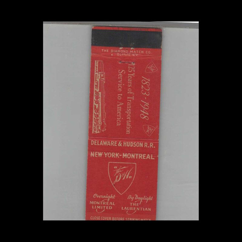 Railroad Delaware &amp; Hudson Railroad 1823-1948 Vintage Advertising Matchbook Cover Vintage Advertising Collectible