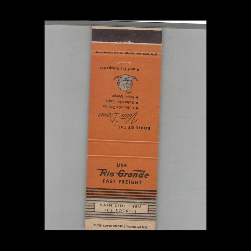 Railroad Rio Grande Railroad Main Line Through The Rockies Vintage Advertising Matchbook Cover Vintage Advertising Collectible