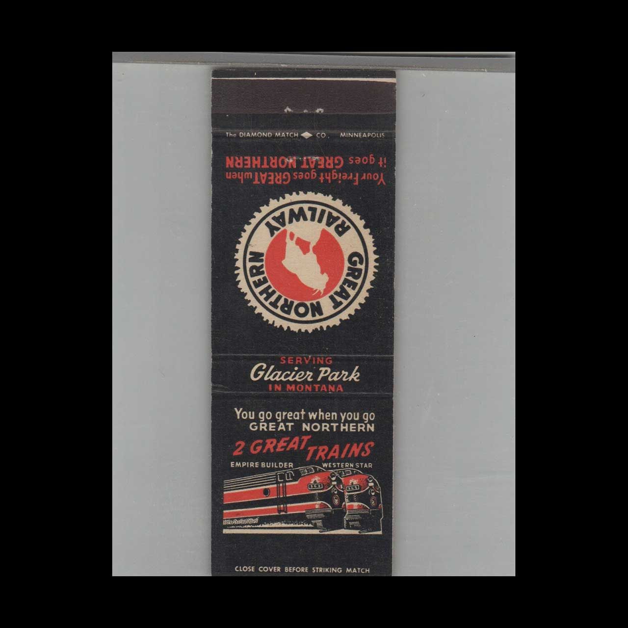 Railroad Great Northern Railway 2 Great Trains Glacier Park Vintage Advertising Matchbook Cover Vintage Advertising Collectible