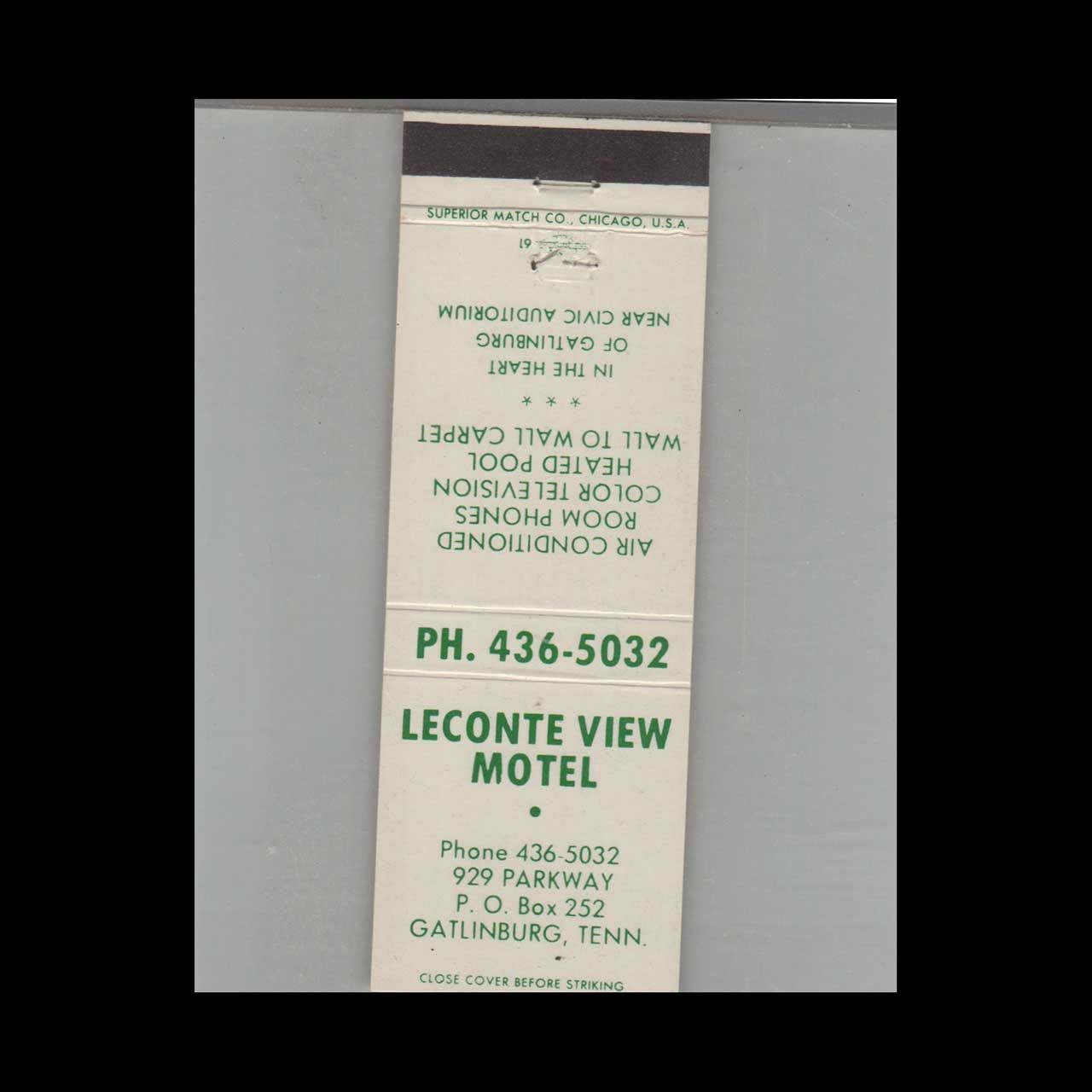 Leconte View Motel Gatlinburg, TN Vintage Advertising Matchbook Cover Vintage Advertising Collectible
