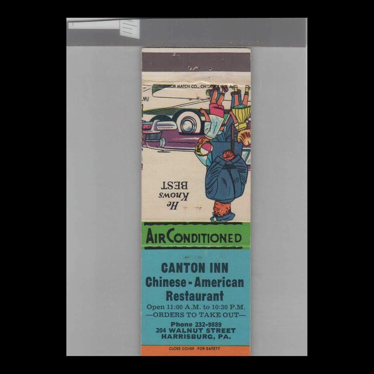 Canton Inn Chinese American Restaurant Harrisburg, PA Vintage Advertising Matchbook Cover Vintage Advertising Collectible
