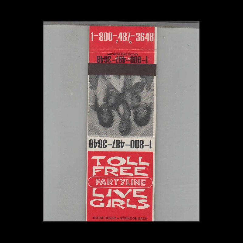 Toll Free Party Line LIVE GIRLS Vintage Advertising Matchbook Cover Vintage Advertising Collectible