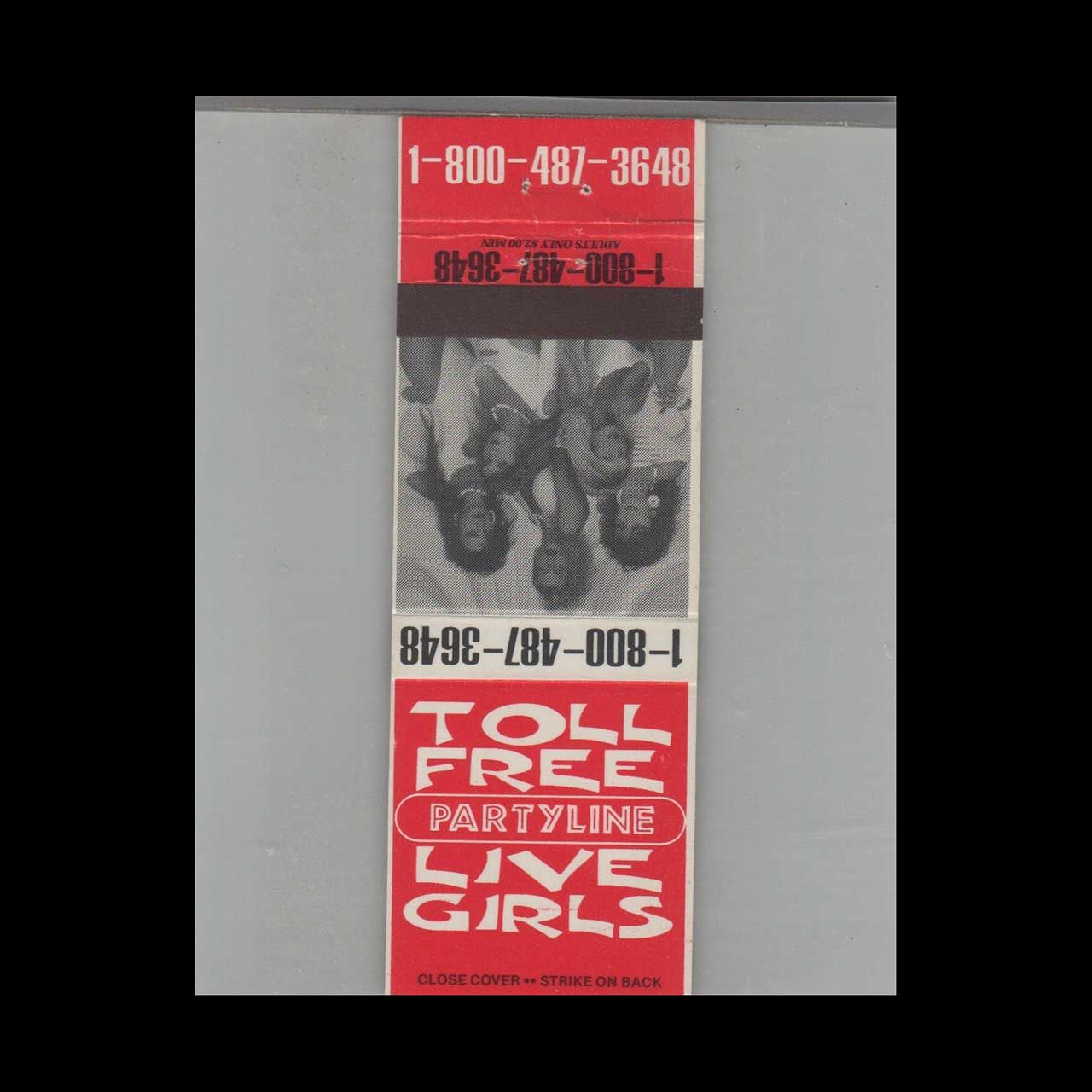 Toll Free Party Line LIVE GIRLS Vintage Advertising Matchbook Cover Vintage Advertising Collectible
