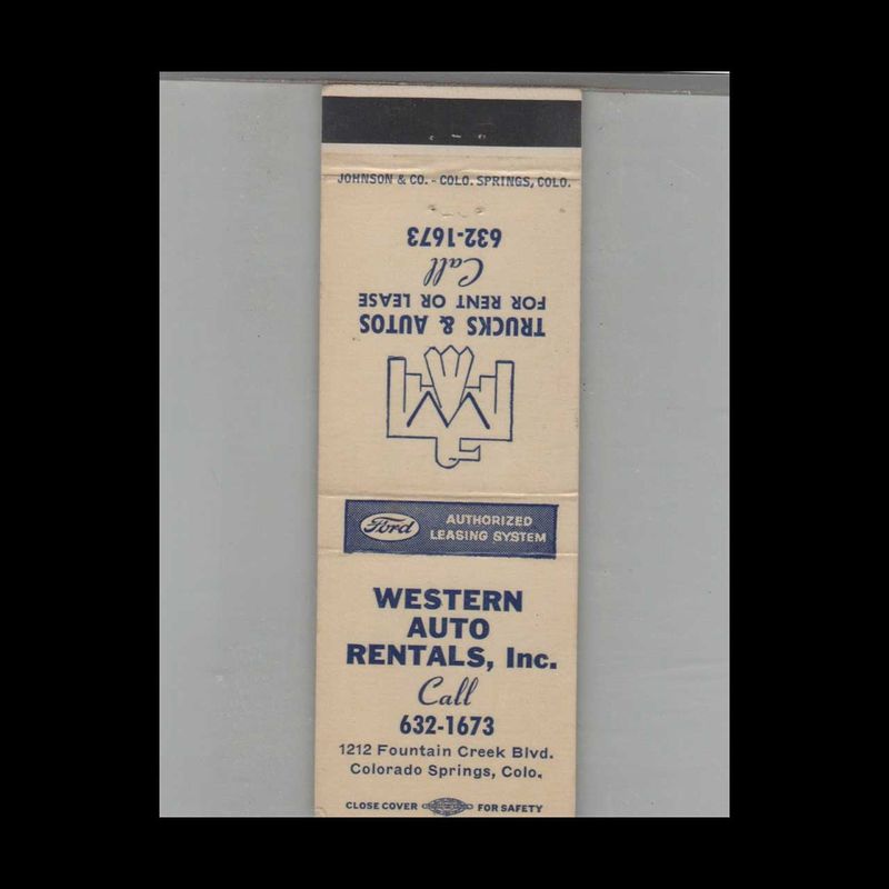 Western Auto Rentals - Trucks &amp; Autos Colorado Springs, CO Vintage Advertising Matchbook Cover Vintage Advertising Collectible