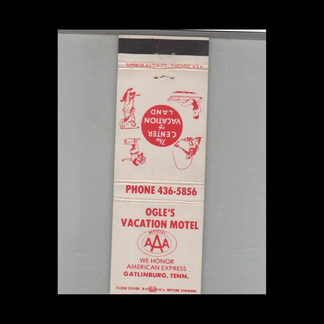 Ogle&#39;s Vacation Hotel Gatlinburg, TN Vintage Advertising Matchbook Cover Vintage Advertising Collectible