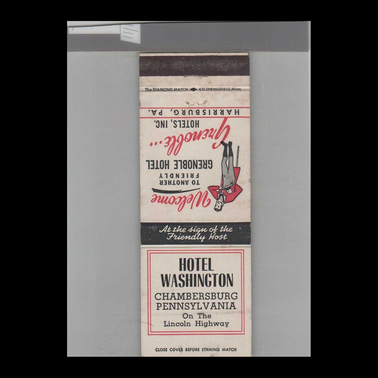 Hotel Washington Chambersburg, PA Vintage Advertising Matchbook Cover Vintage Advertising Collectible