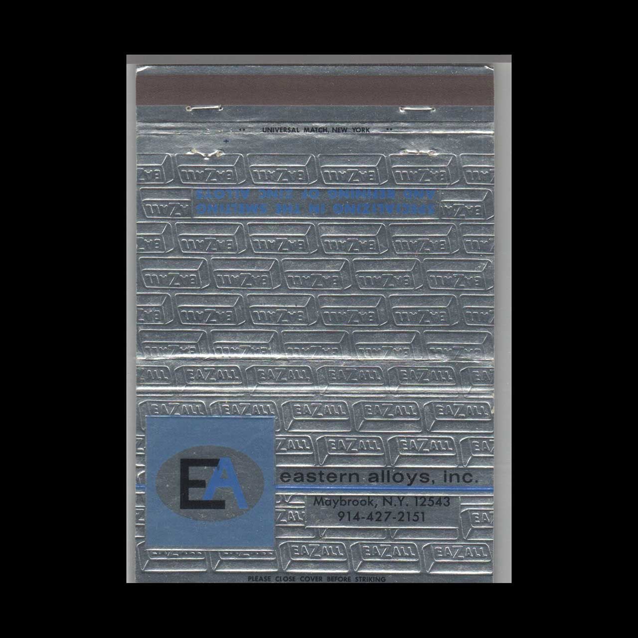 Eastern Alloys Inc Maybrook NY Vintage Advertising Matchbook Cover Vintage Advertising Collectible
