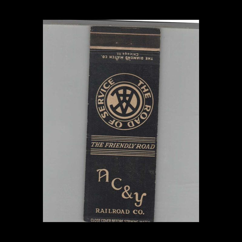 Railroad AC&amp;Y Railroad Vintage Advertising Matchbook Cover Vintage Advertising Collectible