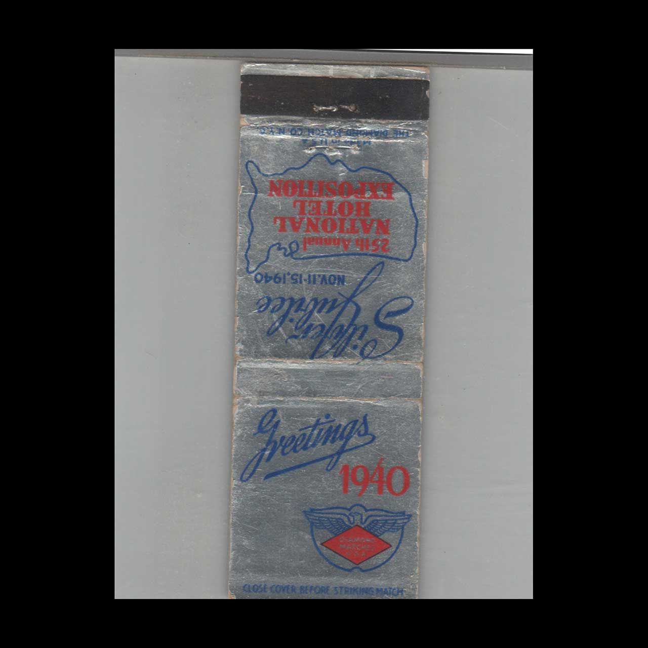 1940 National Hotel Exposition Vintage Advertising Matchbook Cover Vintage Advertising Collectible